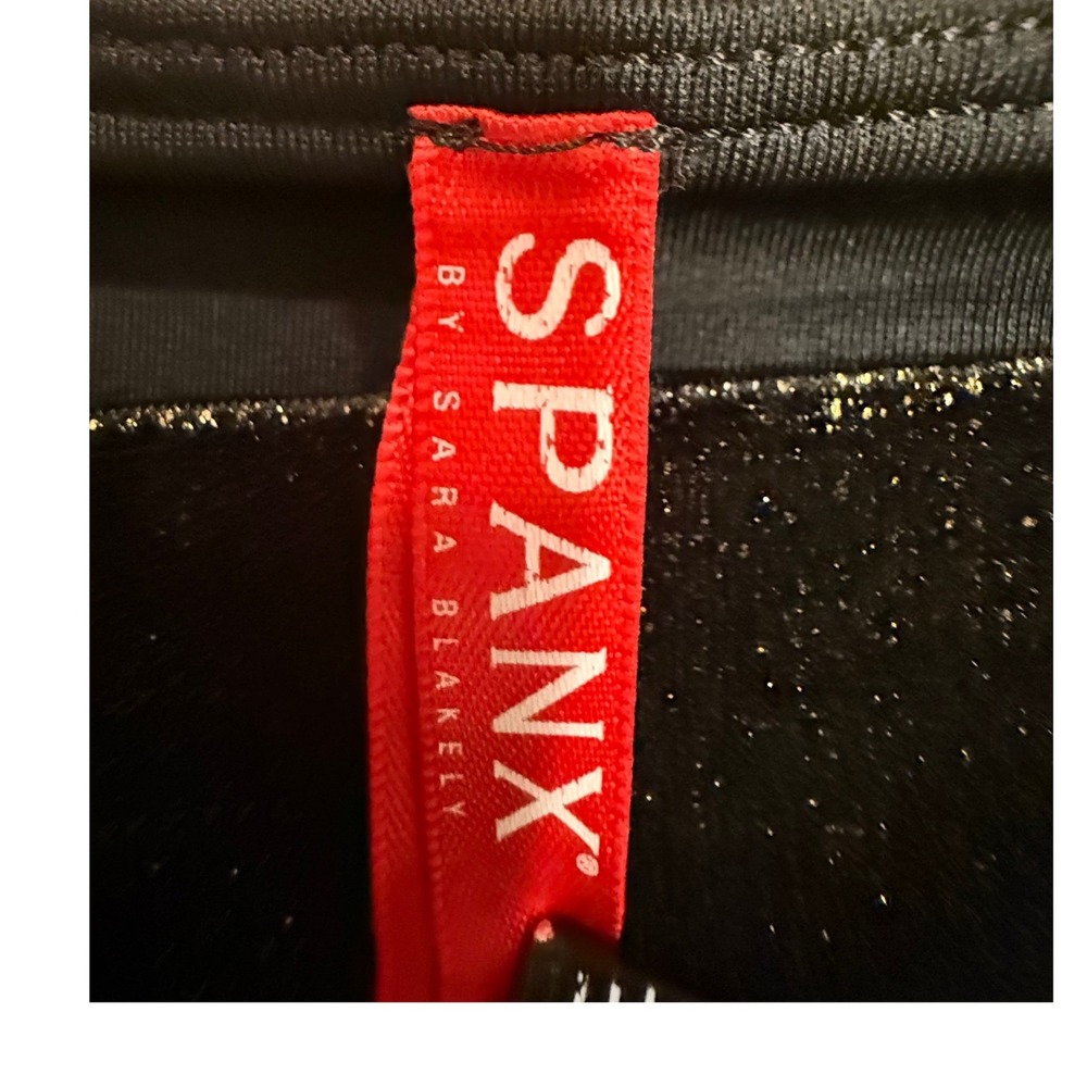 Spanx Metallic Textured Leggings XL Black Gold Shimmer High Waist Compression - Picture 3 of 8